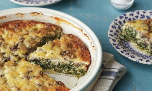 Crustless Three Cheese Mushroom And Spinach Quiche
